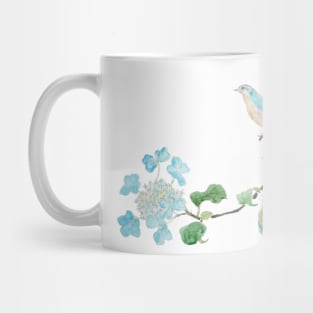 blue hydrangea and blue birds watercolor Mug